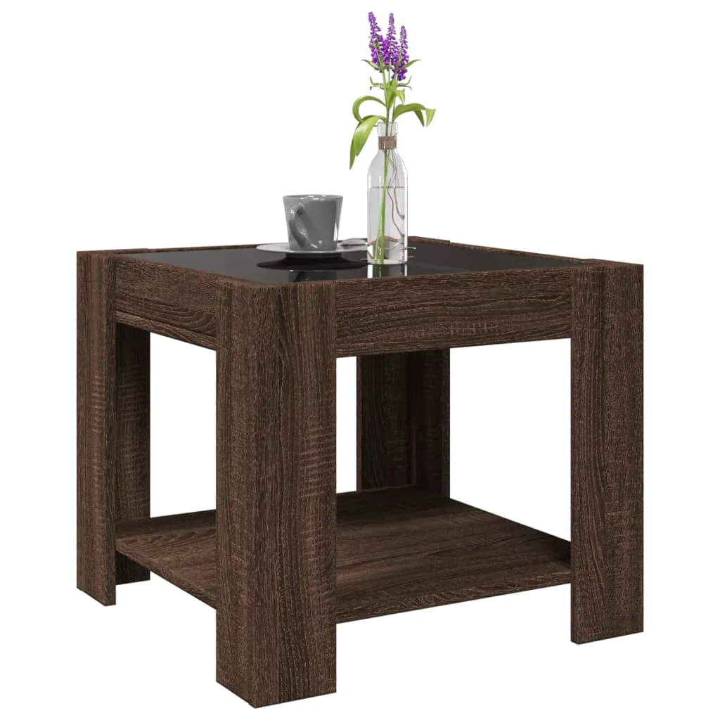 Coffee Table with LED Brown Oak 53x53x45 cm Engineered Wood