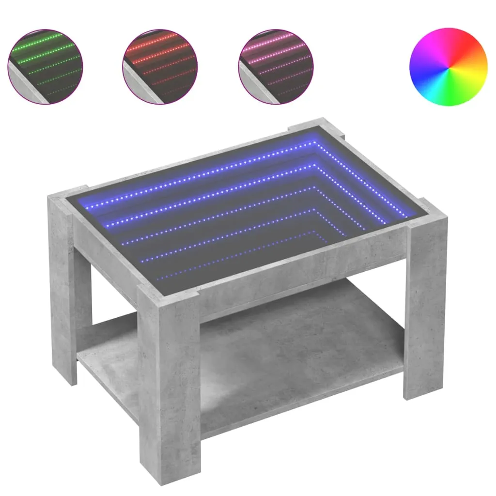 Coffee Table with LED Concrete Grey 73x53x45 cm Engineered Wood