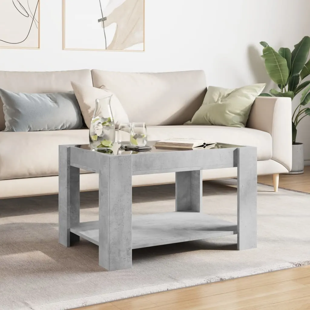 Coffee Table with LED Concrete Grey 73x53x45 cm Engineered Wood