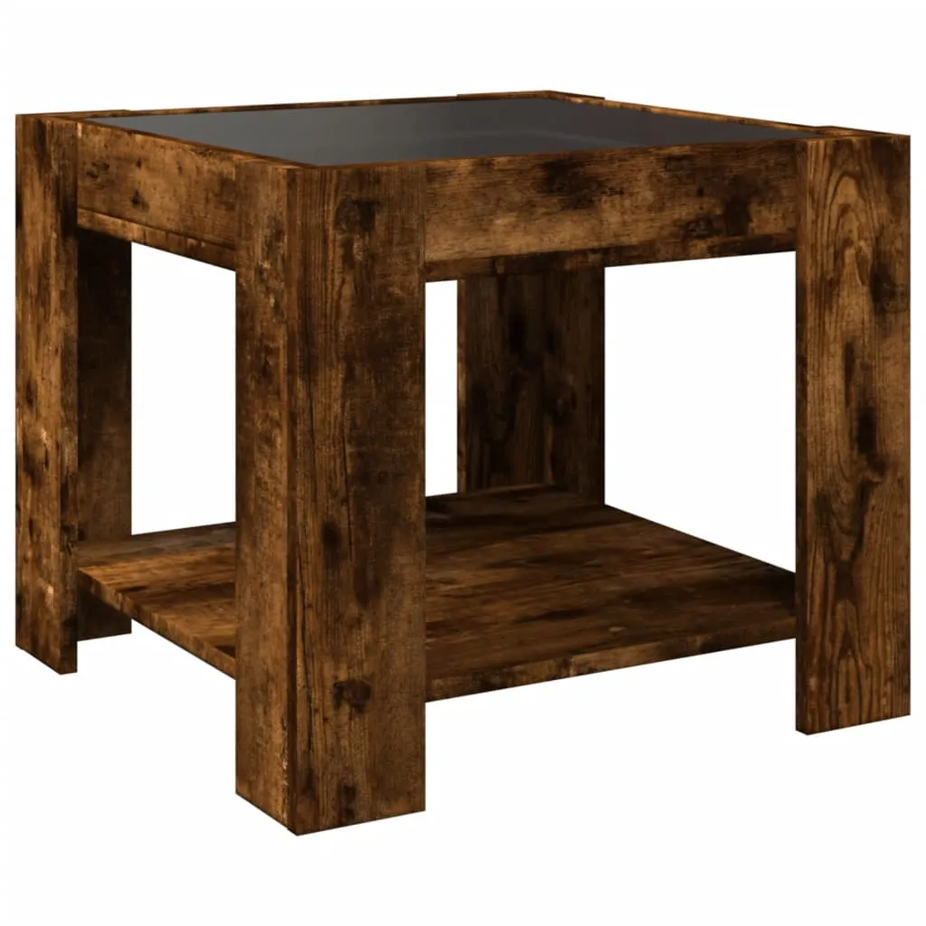 Coffee Table with LED Smoked Oak 53x53x45 cm Engineered Wood