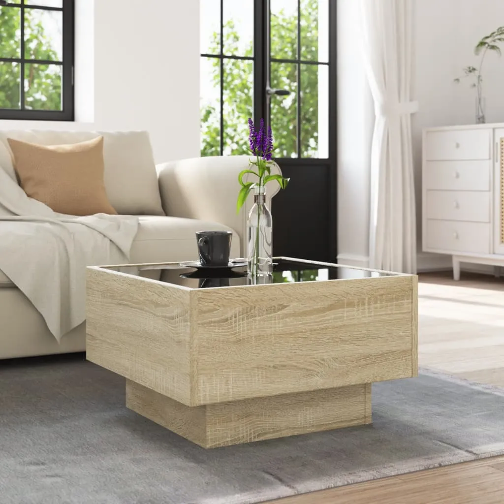 Coffee Table with LED Sonoma Oak 50x50x30 cm Engineered Wood