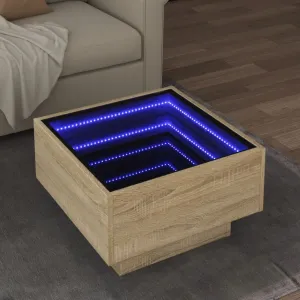 Coffee Table with LED Sonoma Oak 50x50x30 cm Engineered Wood