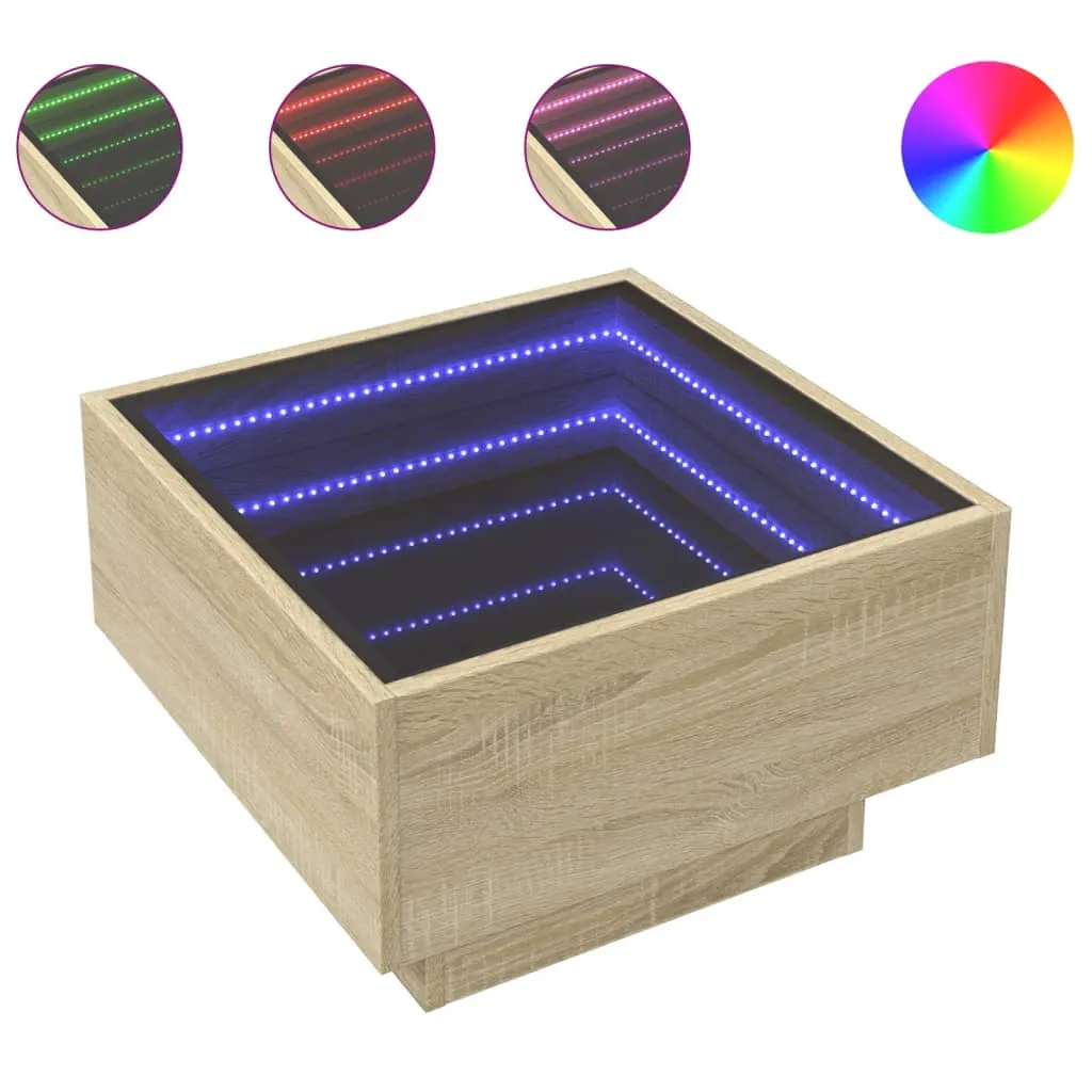 Coffee Table with LED Sonoma Oak 50x50x30 cm Engineered Wood