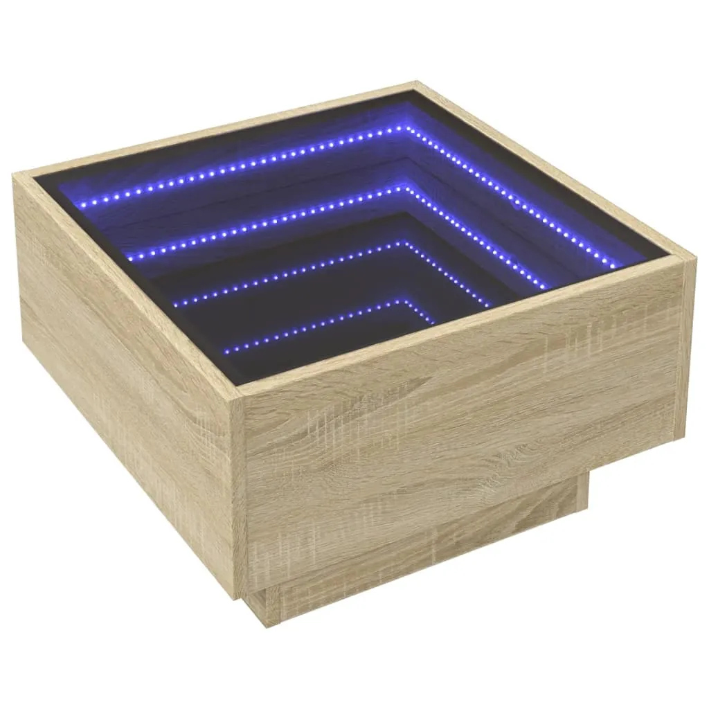 Coffee Table with LED Sonoma Oak 50x50x30 cm Engineered Wood