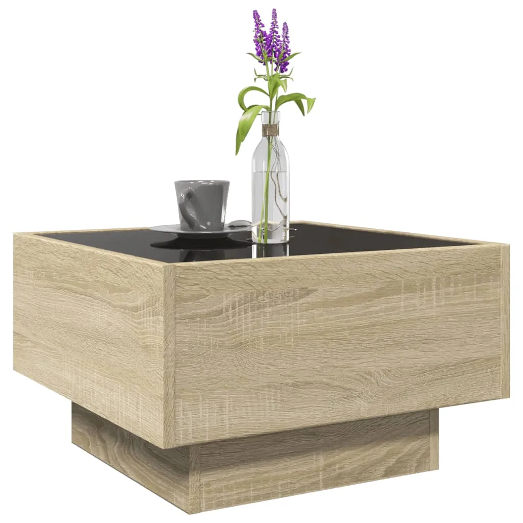 Coffee Table with LED Sonoma Oak 50x50x30 cm Engineered Wood