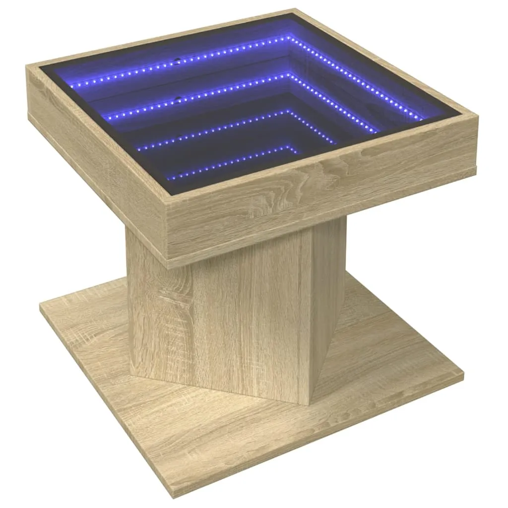 Coffee Table with LED Sonoma Oak 50x50x45 cm Engineered Wood