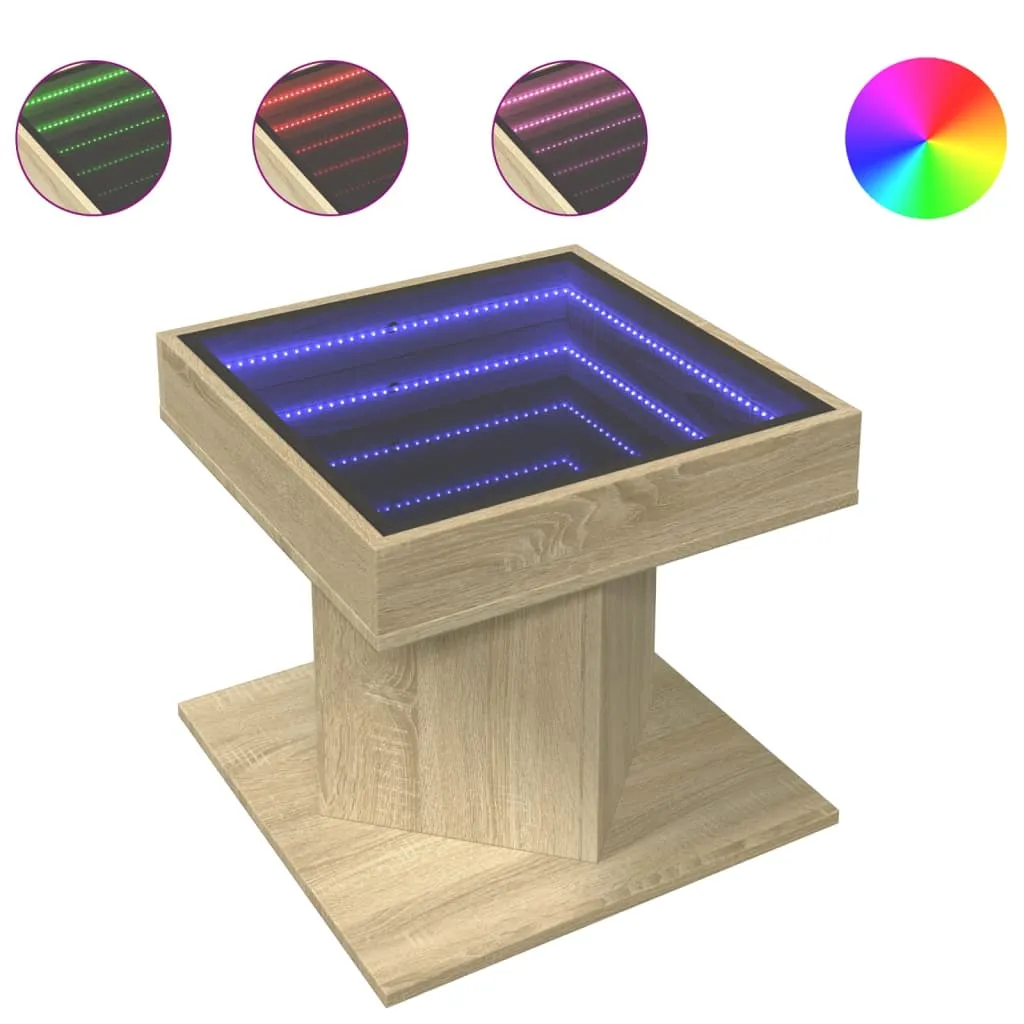 Coffee Table with LED Sonoma Oak 50x50x45 cm Engineered Wood