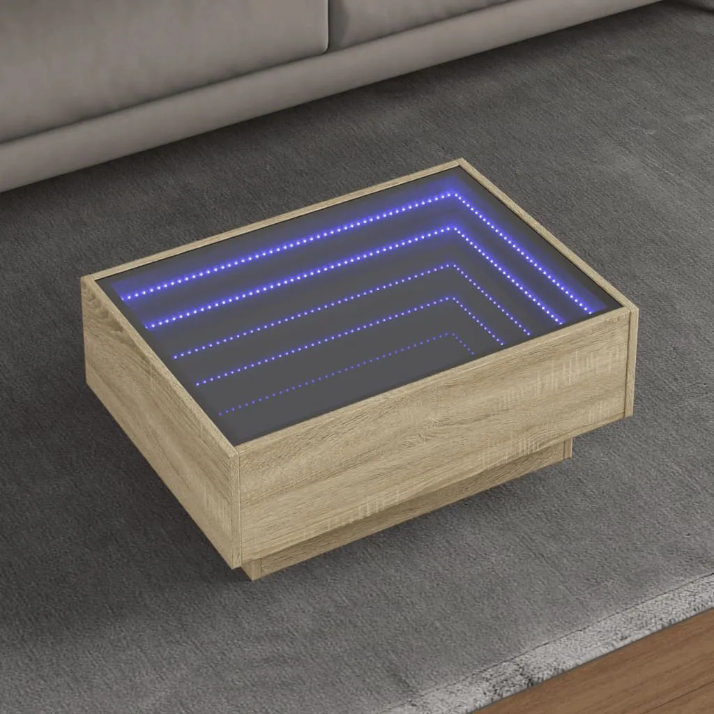 Coffee Table with LED Sonoma Oak 70x50x30 cm Engineered Wood