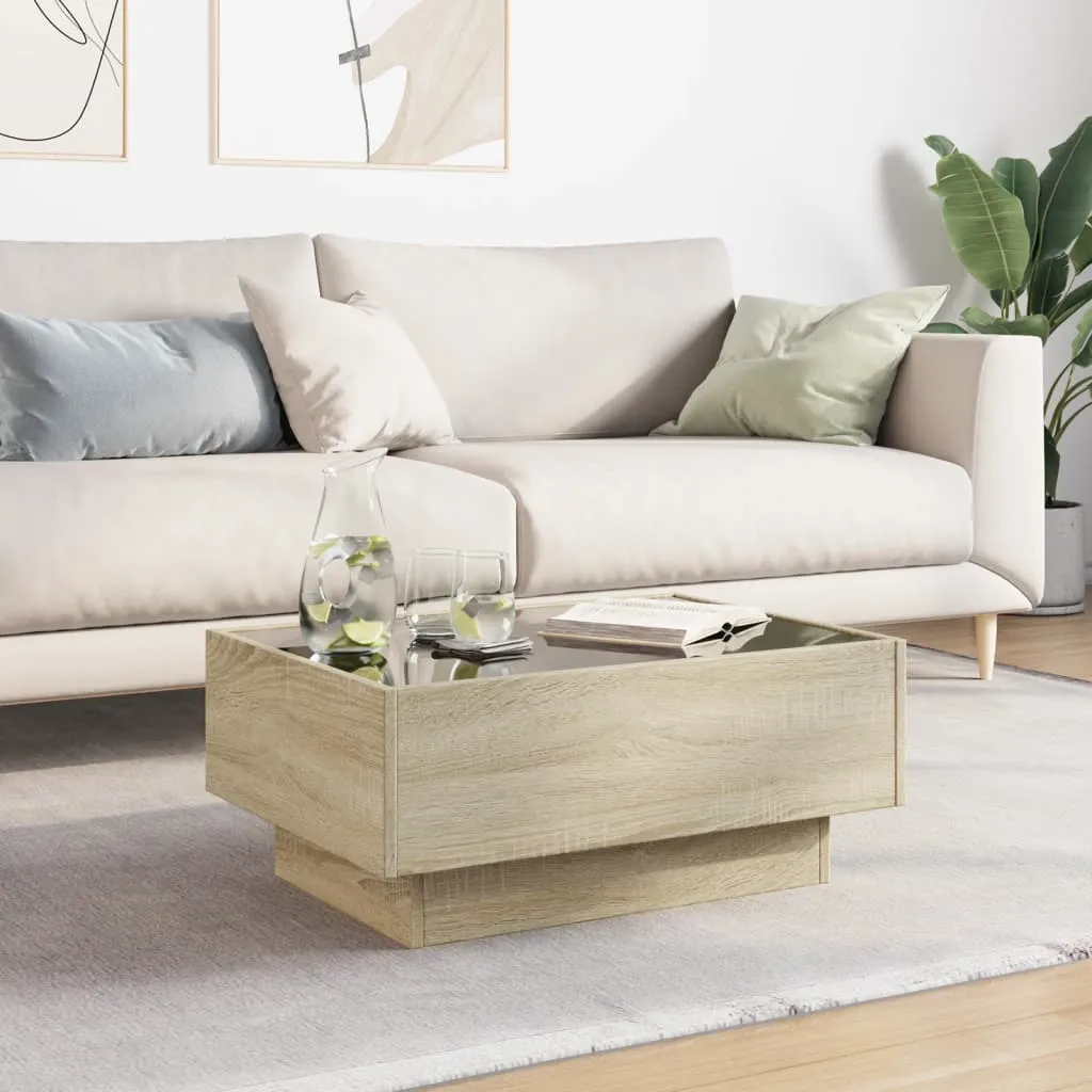 Coffee Table with LED Sonoma Oak 70x50x30 cm Engineered Wood