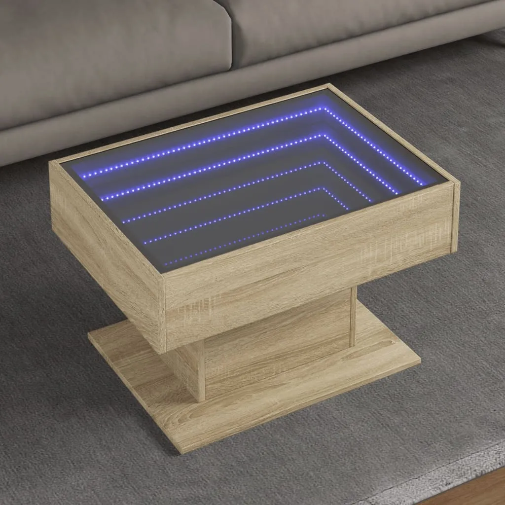 Coffee Table with LED Sonoma Oak 70x50x45 cm Engineered Wood