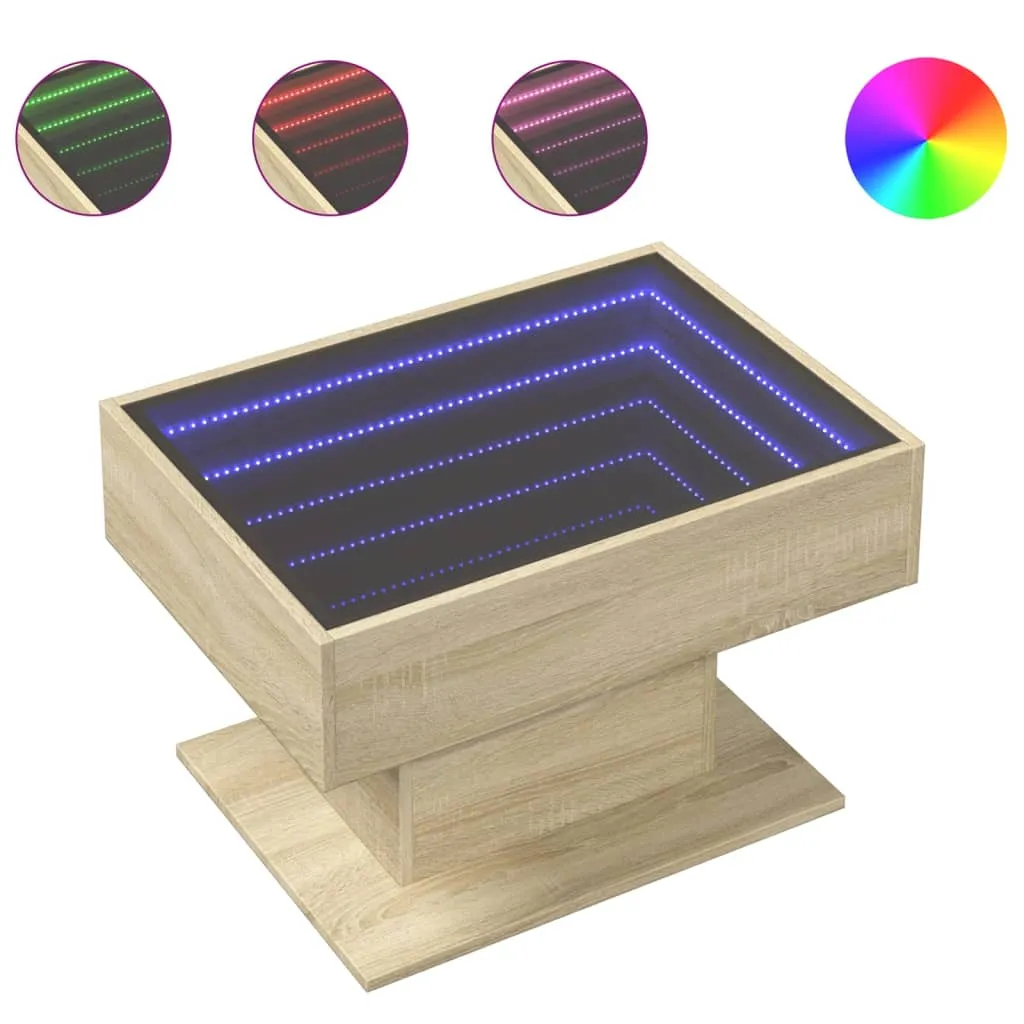 Coffee Table with LED Sonoma Oak 70x50x45 cm Engineered Wood
