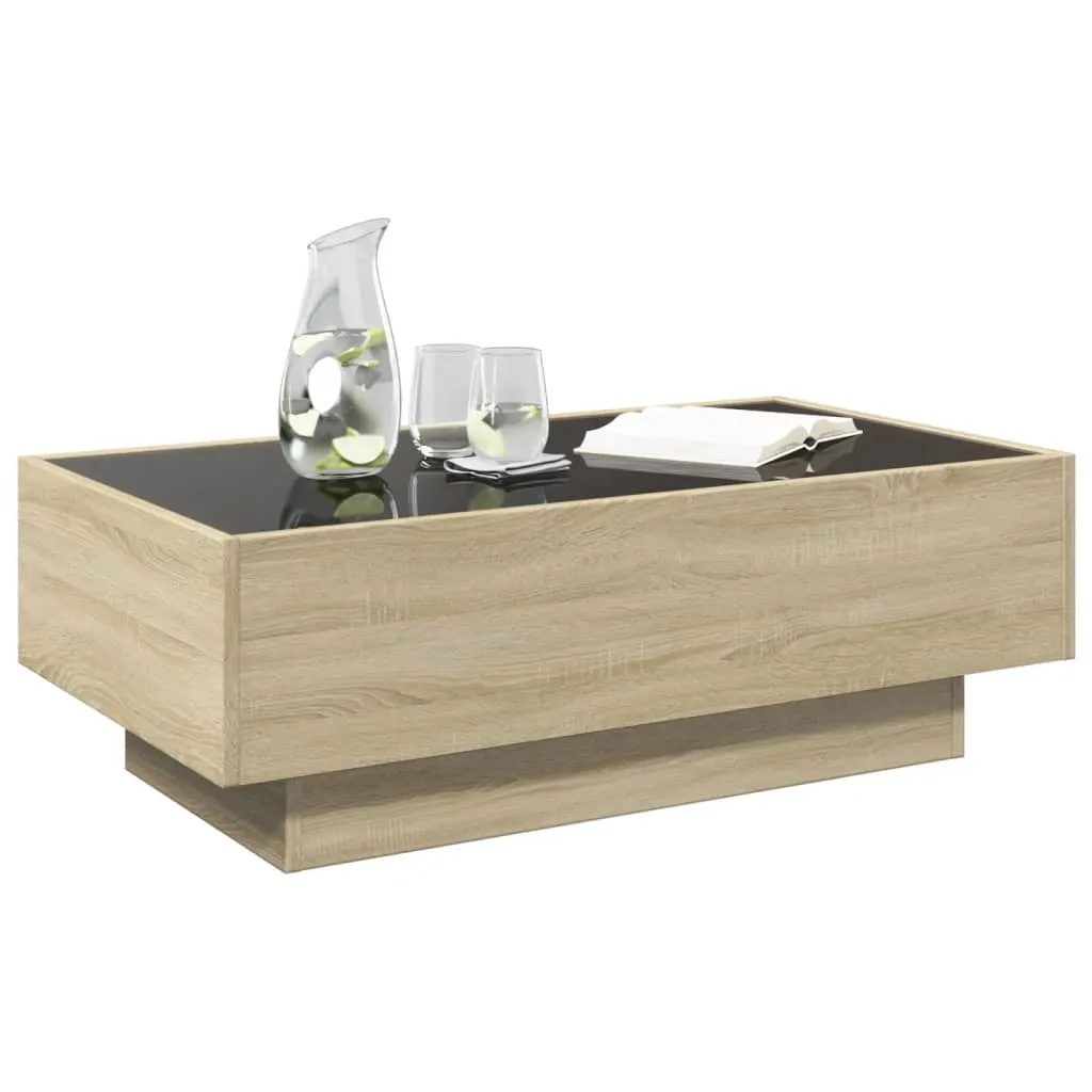 Coffee Table with LED Sonoma Oak 90x50x30 cm Engineered Wood