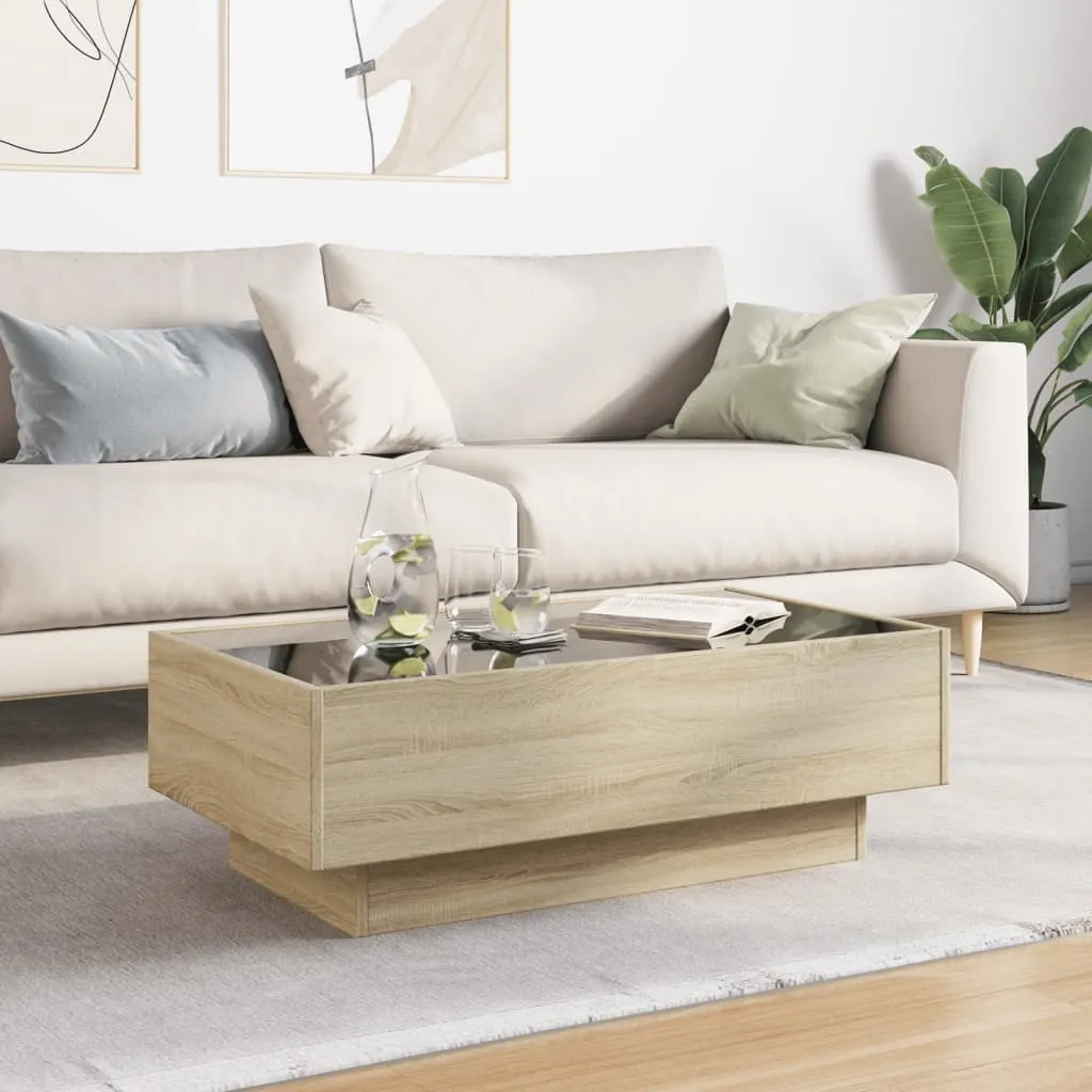 Coffee Table with LED Sonoma Oak 90x50x30 cm Engineered Wood