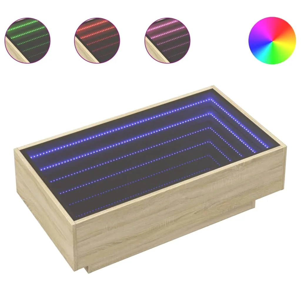 Coffee Table with LED Sonoma Oak 90x50x30 cm Engineered Wood
