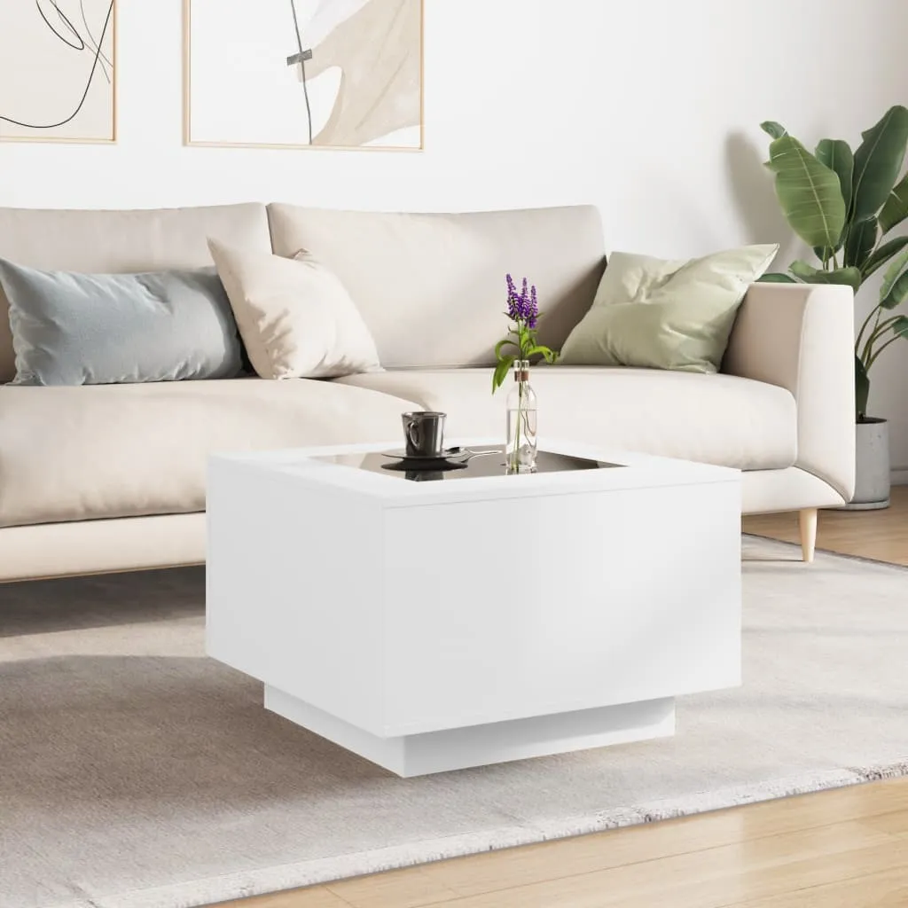 Coffee Table with LED White 60x60x40 cm Engineered Wood