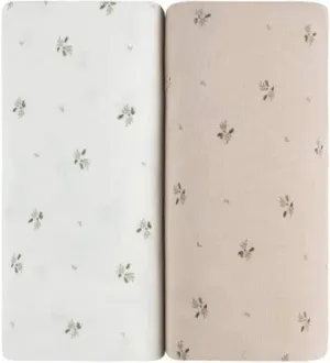 Crib Sheet Two Pack | Floral Print | Ivory/Sage | Ely's & Co