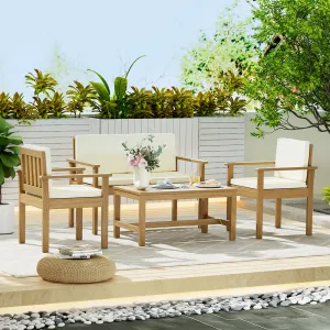 Durable Acacia Outdoor 4-Piece Sofa Set with Cushions - Gardeon