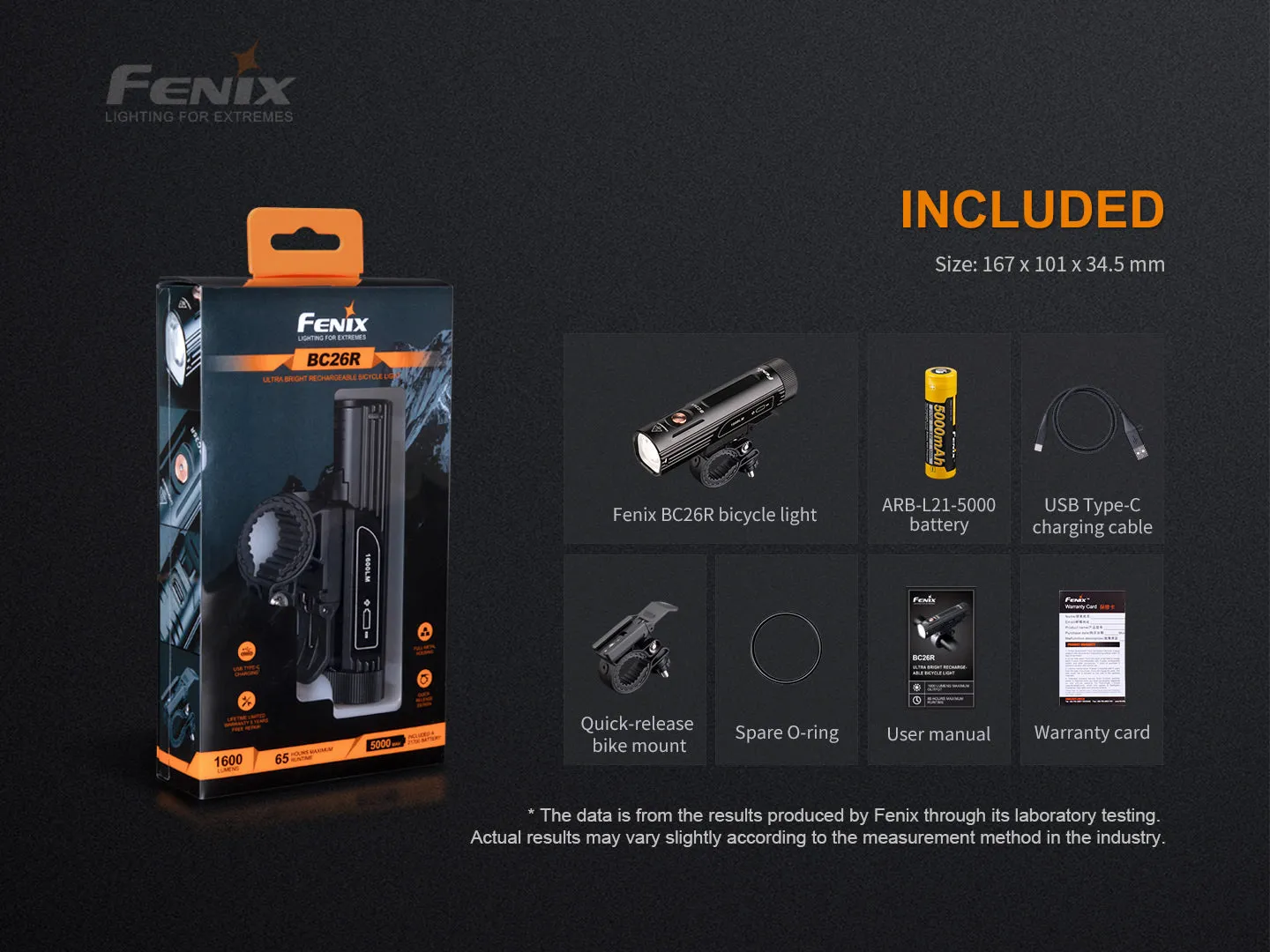 Fenix BC26R Ultra Bright Rechargeable Bicycle Light with Fenix BC05 V2.0 Rear light