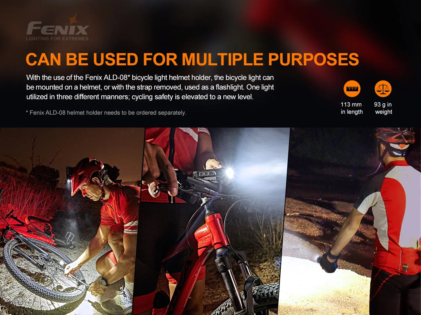 Fenix BC26R Ultra Bright Rechargeable Bicycle Light with Fenix BC05 V2.0 Rear light