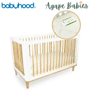 [FOC Assembly] (1 Yr Warranty) Babyhood Riya Cot 5-in-1 White/Beech  Bamboo Innerspring - (Bundle Pack)