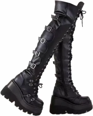 GUNIYIFS Over the Knee Boots for Women - Goth Punk Thigh High Motorcycle Boots with Buckles and Side Lace