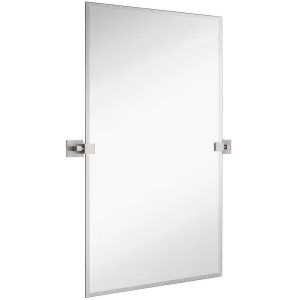 Hamilton Hills Large Squared Modern Pivot Rectangle Mirror with Polished Chrome Wall