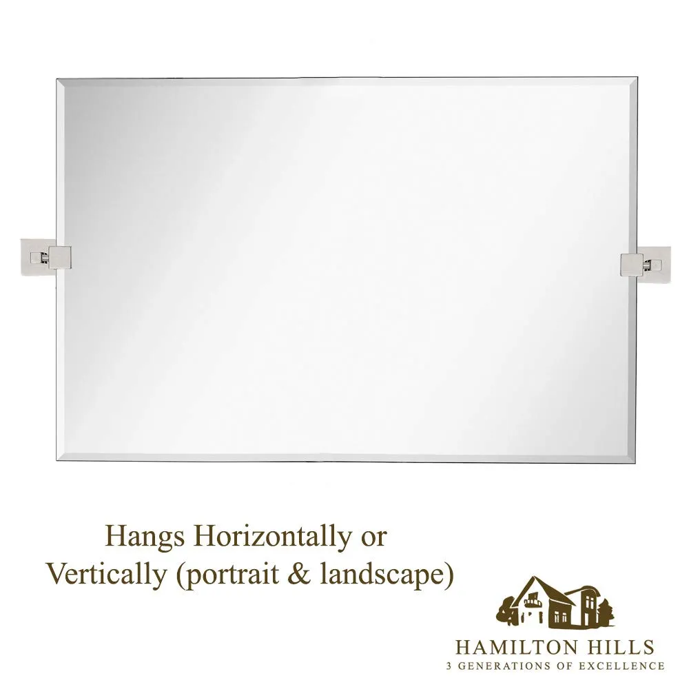 Hamilton Hills Large Squared Modern Pivot Rectangle Mirror with Polished Chrome Wall