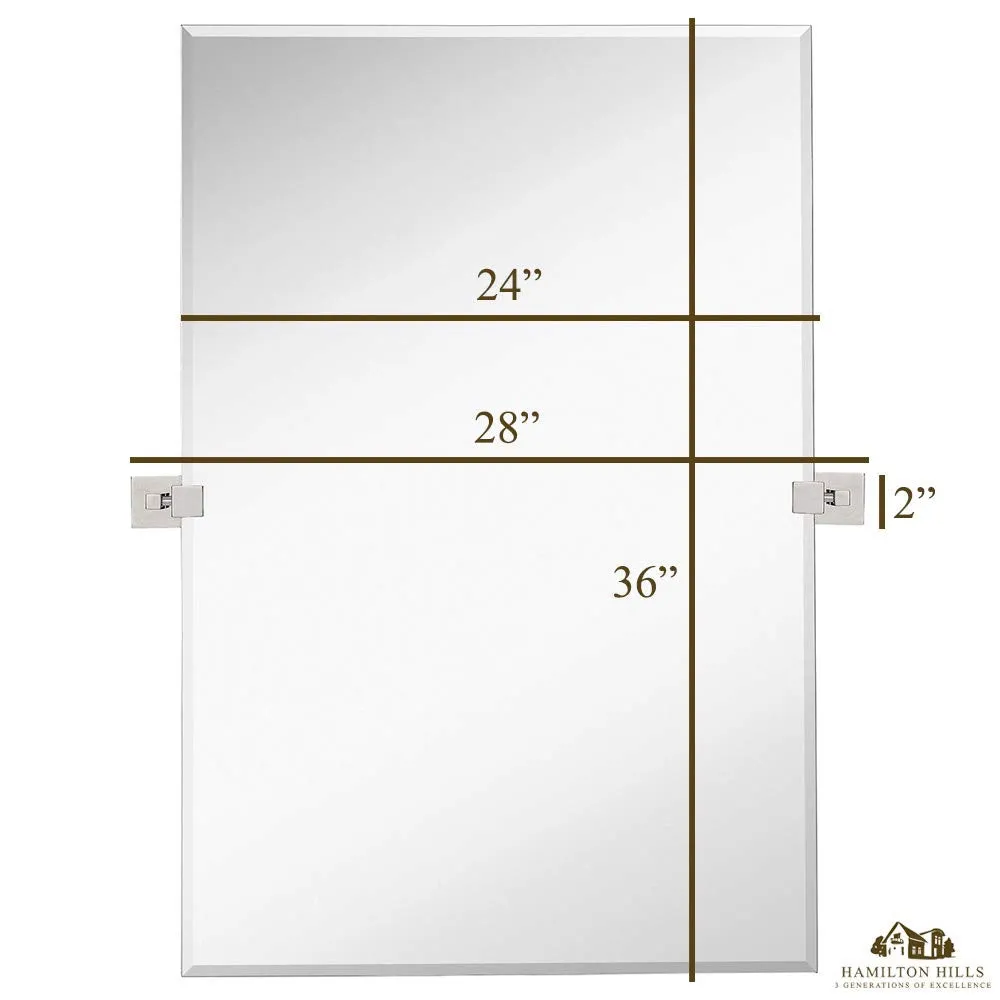 Hamilton Hills Large Squared Modern Pivot Rectangle Mirror with Polished Chrome Wall