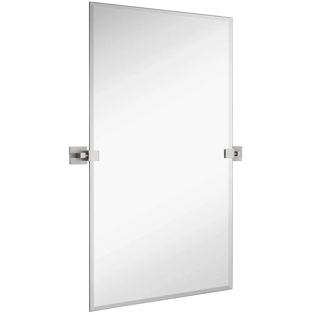 Hamilton Hills Large Squared Modern Pivot Rectangle Mirror with Polished Chrome Wall