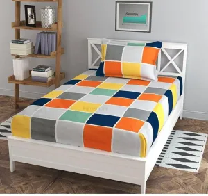 Harbell Home Glace Cotton 200 TC All Round Elastic Fitted Bedsheet for Single Bed with 1 Pillow Cover Fits Upto 6 inches Mattress - Super Soft, Breathable, Wrinkle Free - 72x48 Inches, Design1