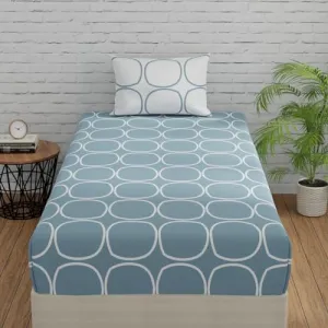 Huesland by Ahmedabad Cotton 144 TC Fitted Cotton Bedsheet Single Bed with 1 Pillow Cover | 36x78 inches, Blue & White