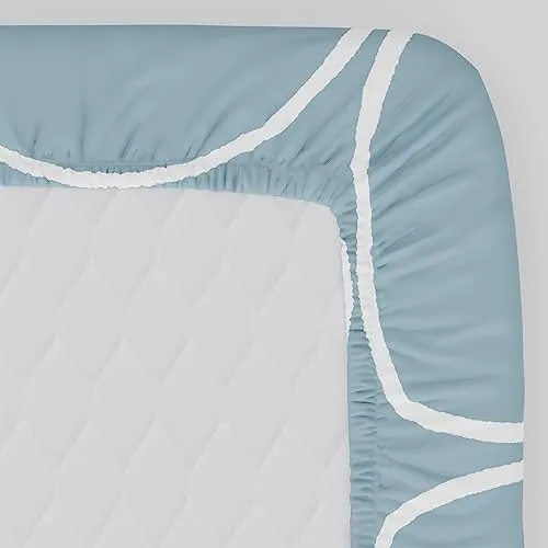 Huesland by Ahmedabad Cotton 144 TC Fitted Cotton Bedsheet Single Bed with 1 Pillow Cover | 36x78 inches, Blue & White