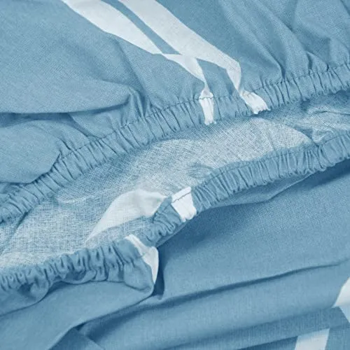 Huesland by Ahmedabad Cotton 144 TC Fitted Cotton Bedsheet Single Bed with 1 Pillow Cover | 36x78 inches, Blue & White