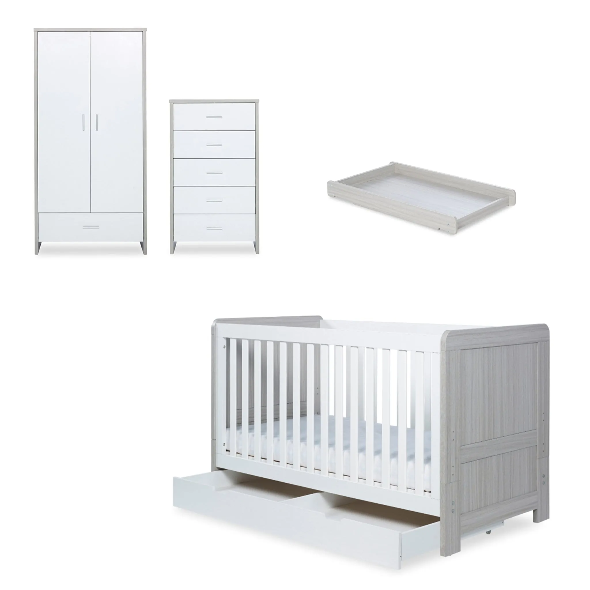 Ickle Bubba Pembrey 4 Piece Furniture Set and Under Drawer Ash Grey & White