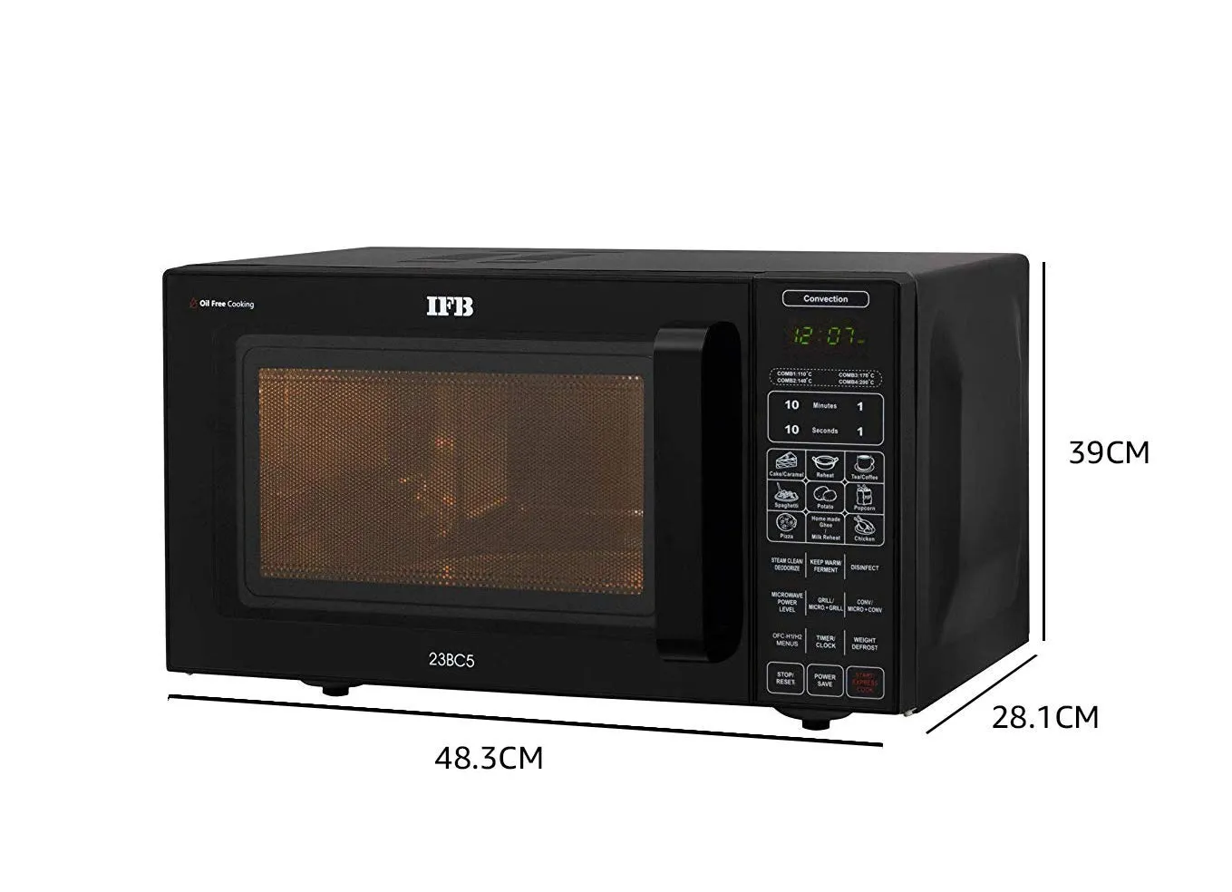 IFB 23BC5 23 L Convection Microwave Oven (Black, Touch Keypad, Keep Warm, Steam Clean, Grill & Bake, 3-Year Magnetron Warranty)