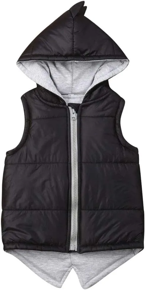 Kids Baby Boys Girls Dinosaur Hoodie Jacket Zipper Up Cotton Padded Hooded Coat Outwear