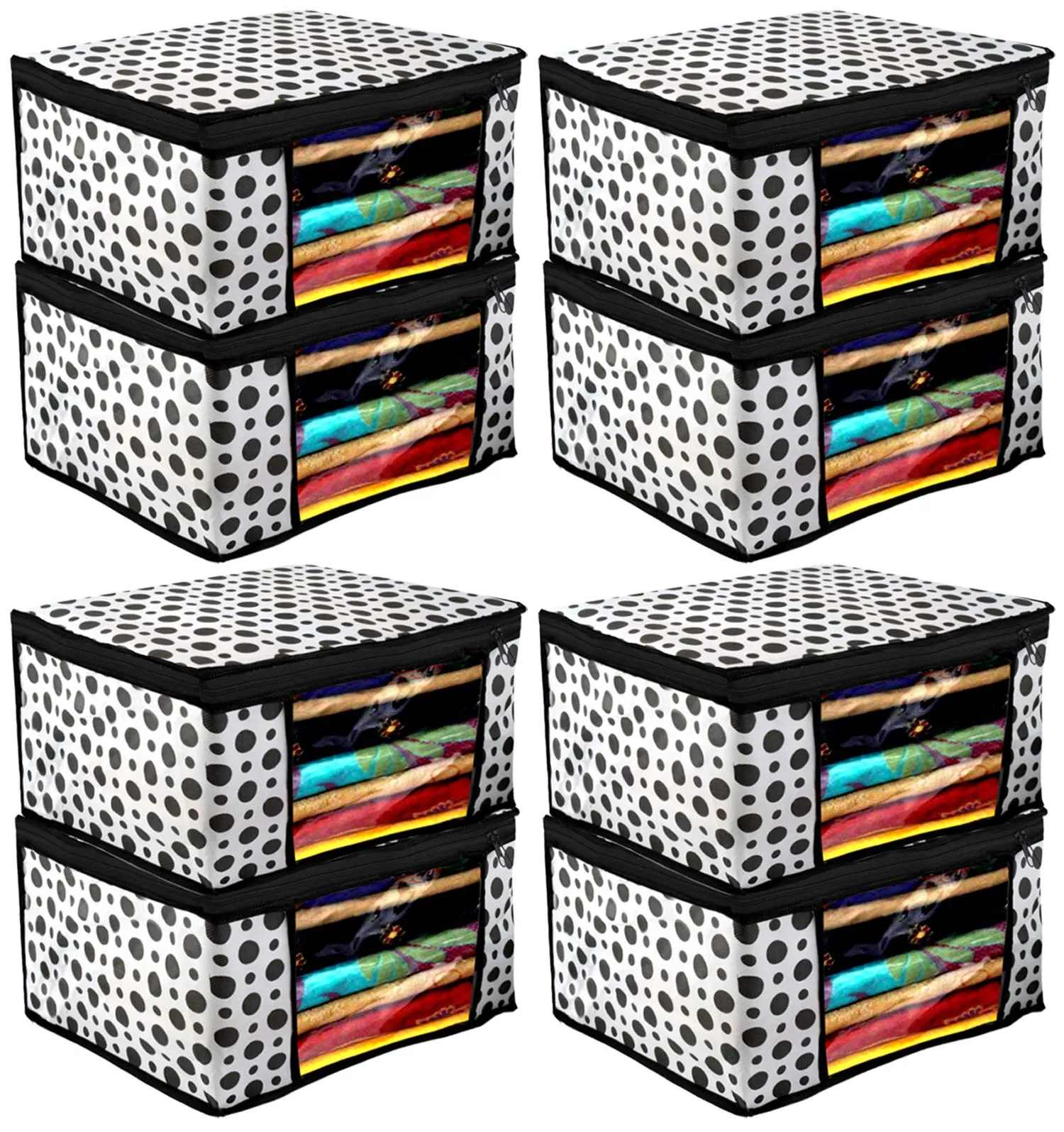 Kuber Industries Saree Covers With Zip|Saree Covers For Storage|Saree Packing Covers For Wedding|Pack of 8 (Black & White)