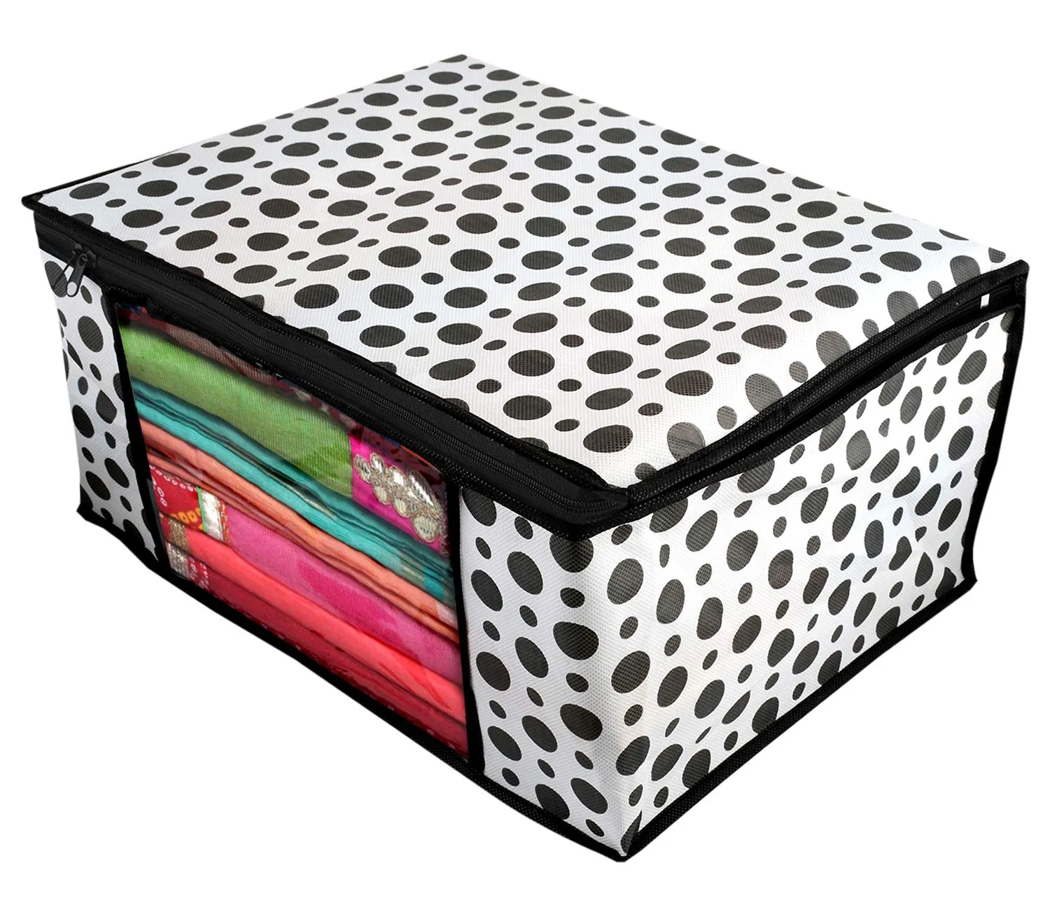 Kuber Industries Saree Covers With Zip|Saree Covers For Storage|Saree Packing Covers For Wedding|Pack of 8 (Black & White)