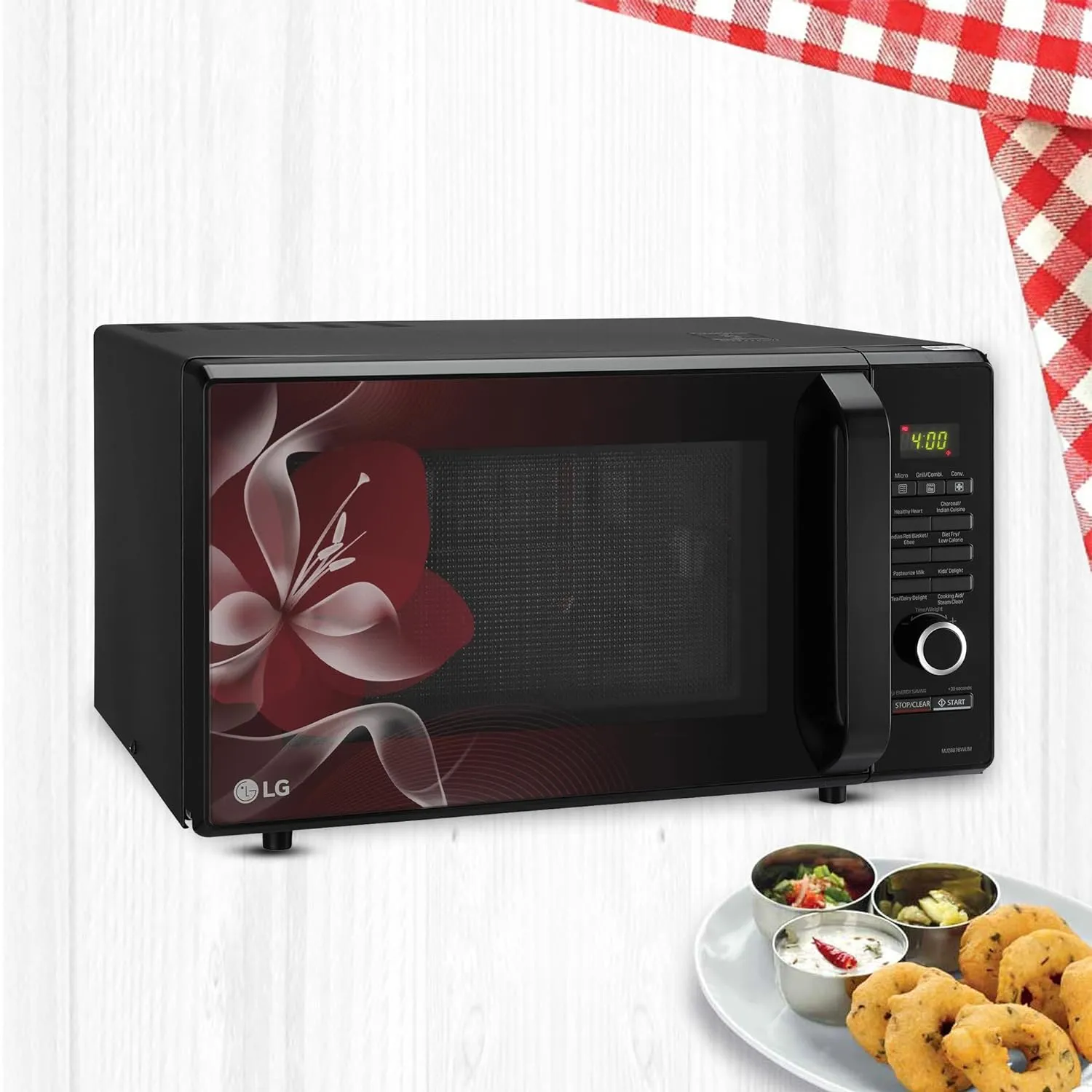 LG MJ2887BWUM 28 L Charcoal Convection Healthy Microwave Oven (Black, 360 Motorised Rotisserie)