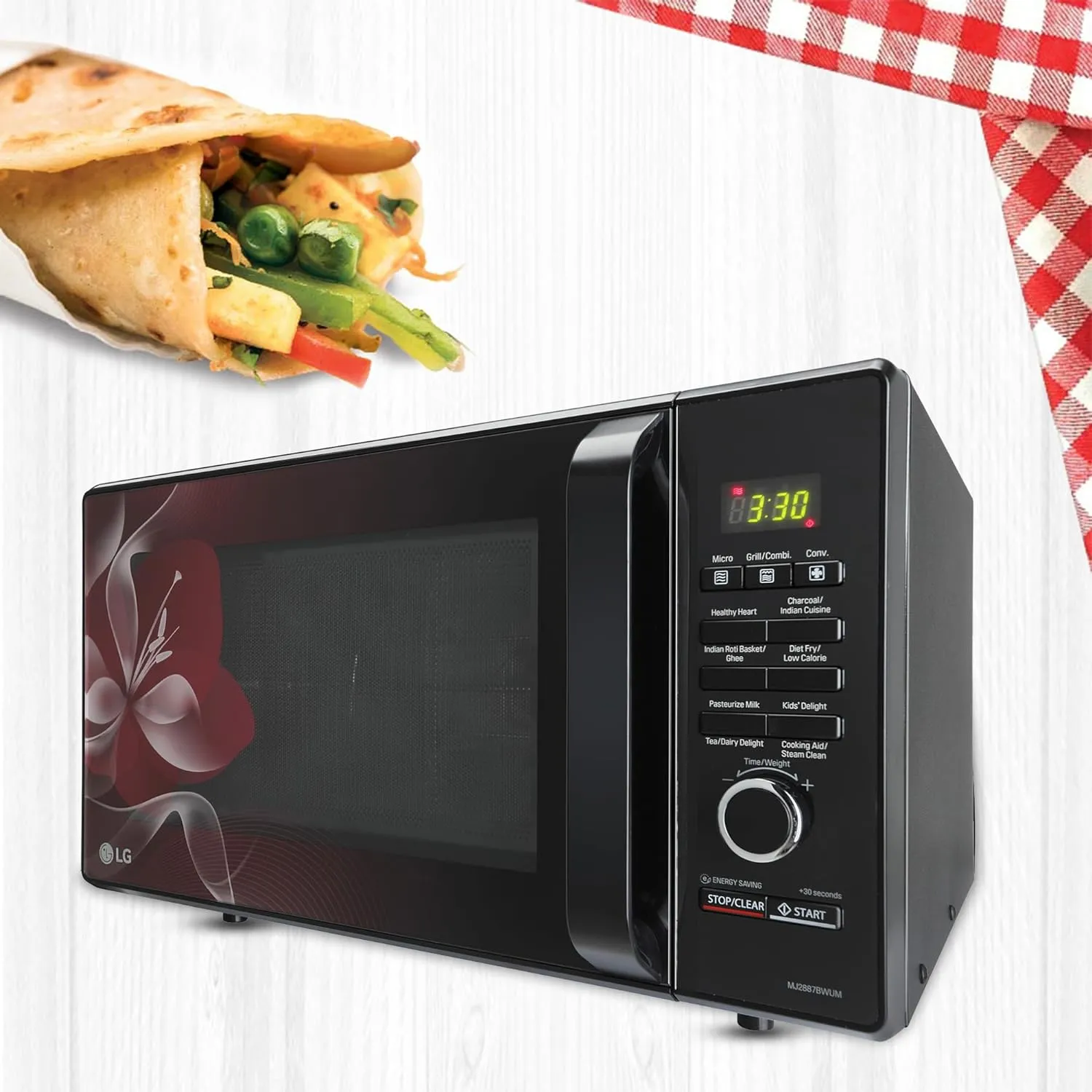 LG MJ2887BWUM 28 L Charcoal Convection Healthy Microwave Oven (Black, 360 Motorised Rotisserie)