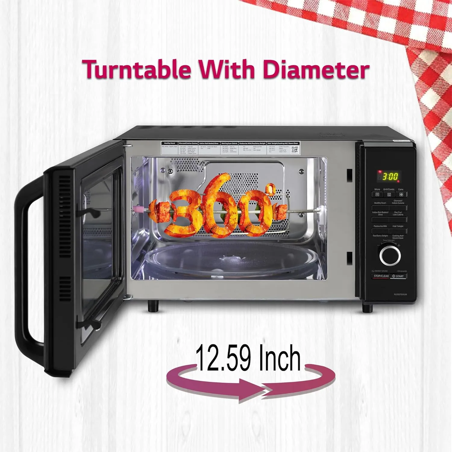 LG MJ2887BWUM 28 L Charcoal Convection Healthy Microwave Oven (Black, 360 Motorised Rotisserie)