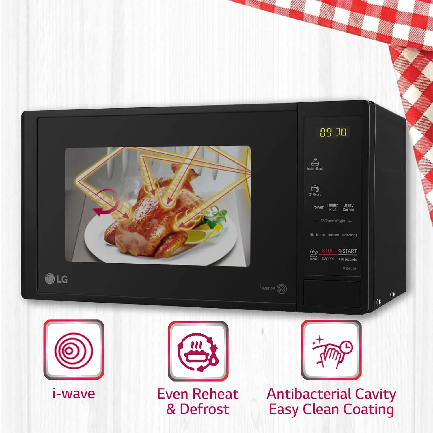 LG MS2043DB 20 L Solo Microwave Oven | 44 Auto Cook Menus | Touch Keypad | Child Lock | Compact Design | Black
