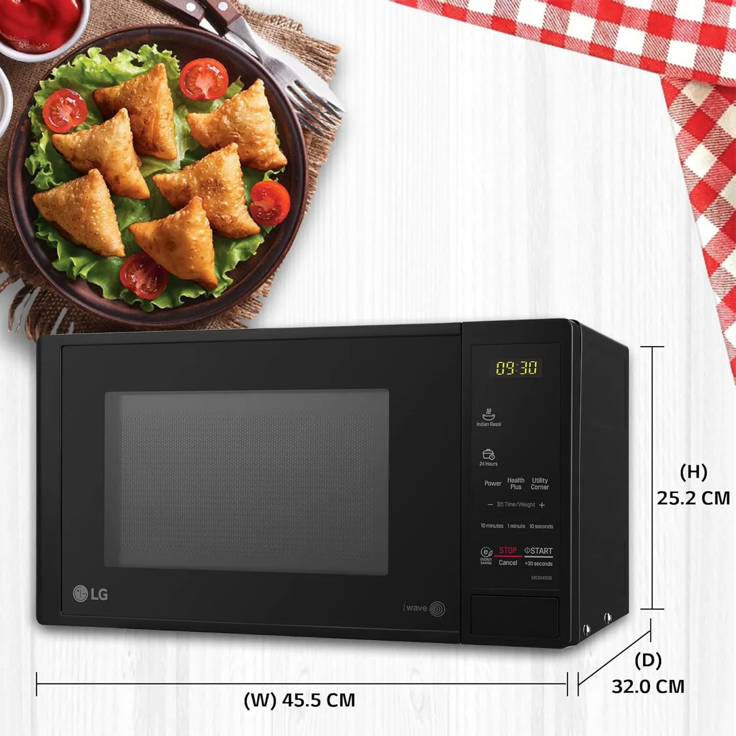 LG MS2043DB 20 L Solo Microwave Oven | 44 Auto Cook Menus | Touch Keypad | Child Lock | Compact Design | Black