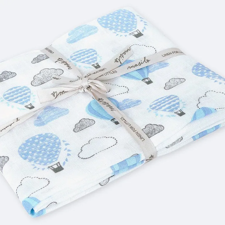 Masilo Organic Fitted Cot Sheet - Up Up & Away (Blue)
