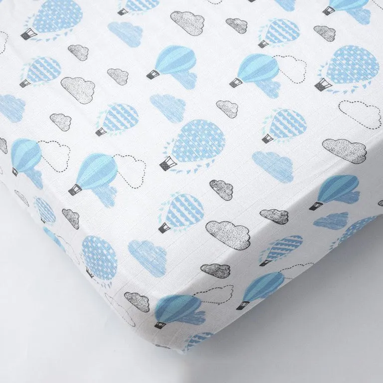 Masilo Organic Fitted Cot Sheet - Up Up & Away (Blue)