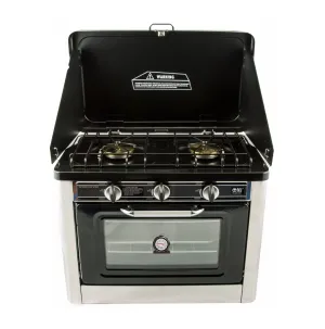 NJ CO-01 Portable Camping 2in1 Gas Stove 2 Burners and Oven Stainless Steel for Outdoor