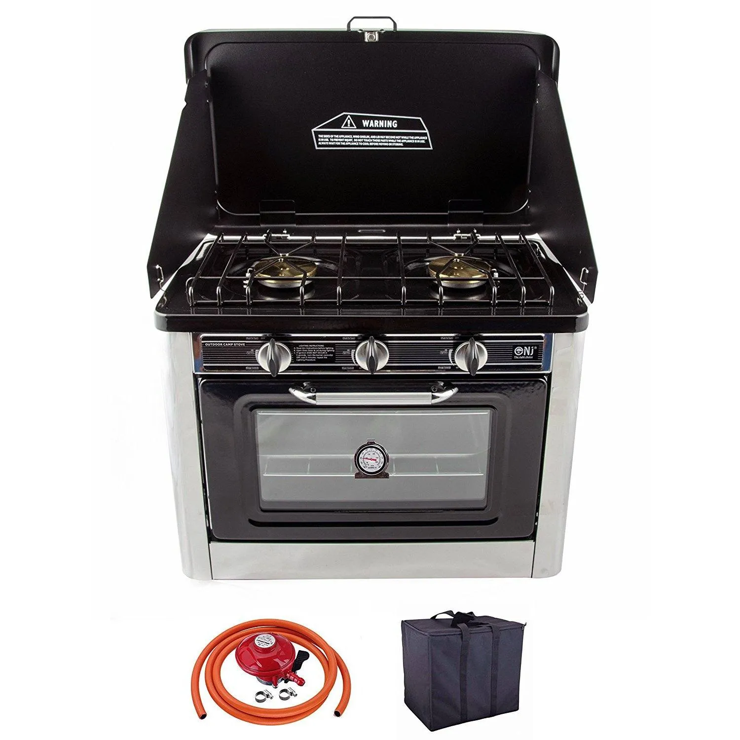 NJ CO-01 Portable Camping 2in1 Gas Stove 2 Burners and Oven Stainless Steel for Outdoor