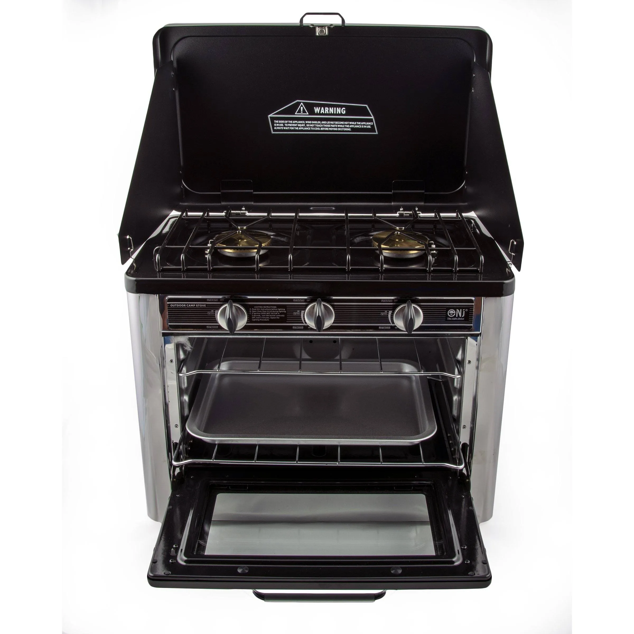 NJ CO-01 Portable Camping 2in1 Gas Stove 2 Burners and Oven Stainless Steel for Outdoor