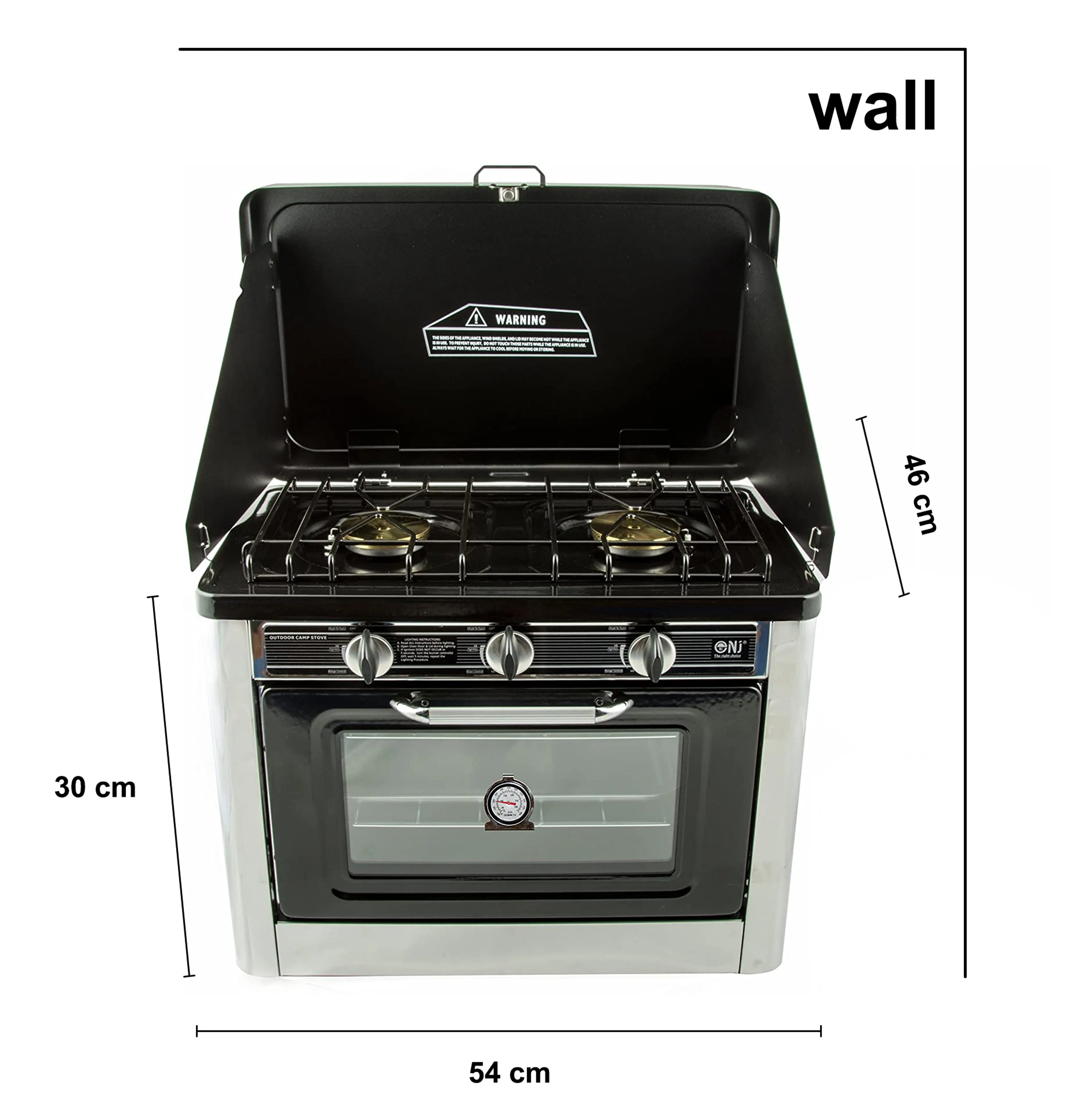 NJ CO-01 Portable Camping 2in1 Gas Stove 2 Burners and Oven Stainless Steel for Outdoor