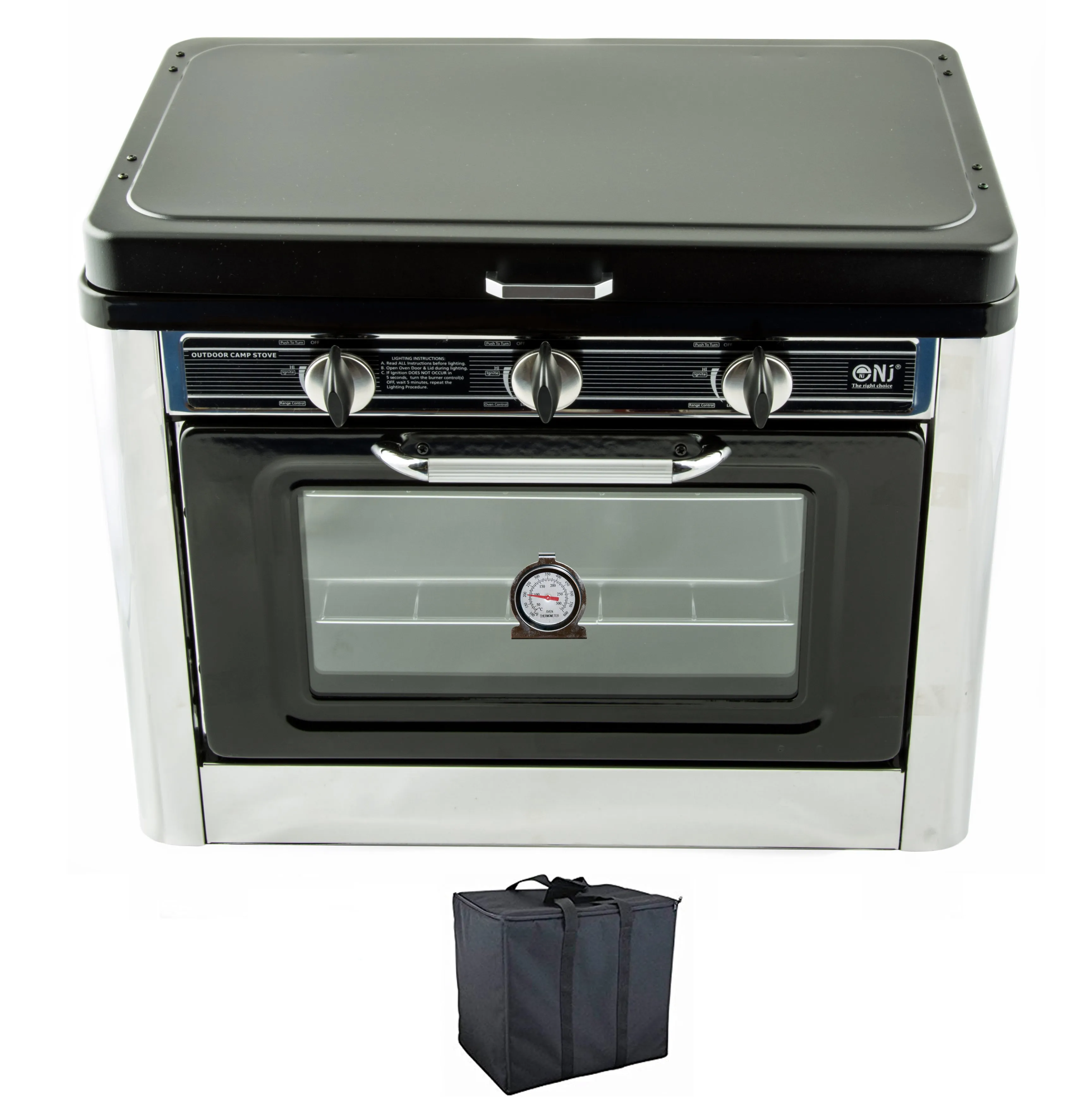 NJ CO-01 Portable Camping 2in1 Gas Stove 2 Burners and Oven Stainless Steel for Outdoor